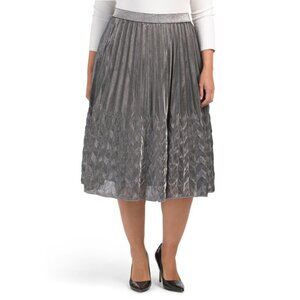 NWT WDNY Women's Plus Metallic Shimmer Pleated Midi Skirt